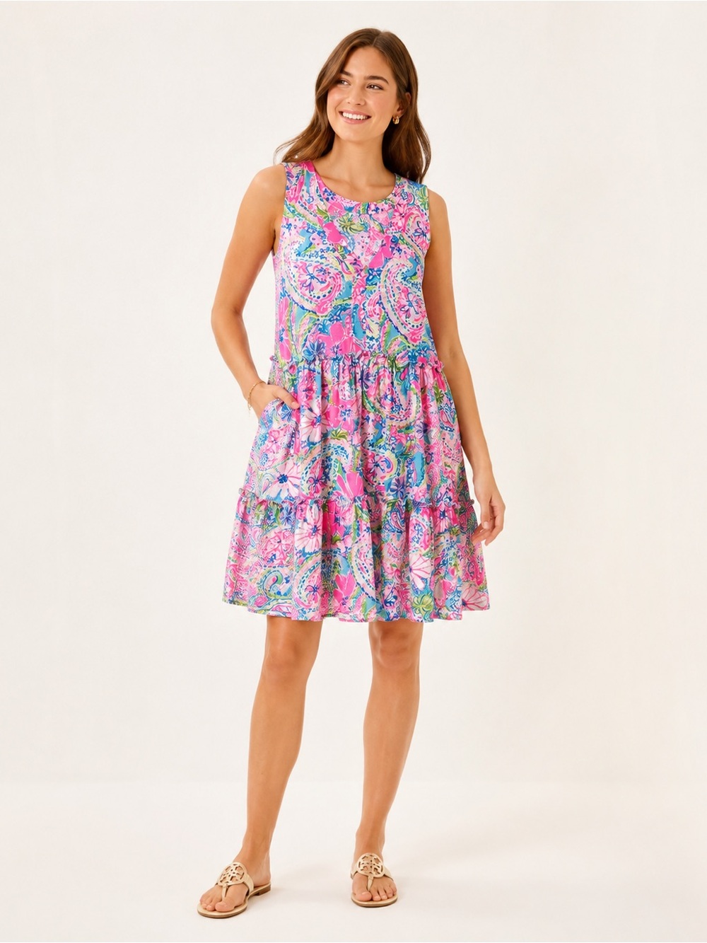 Lilly Pulitzer XS Pink Paisley Tiered Sleeveless Dress